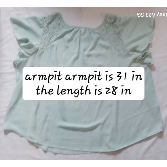 Torrid Light Mint Lace-Trim Flutter Sleeve Blouse Size 5 Polyester Cotton Blend - Picture 9 of 9